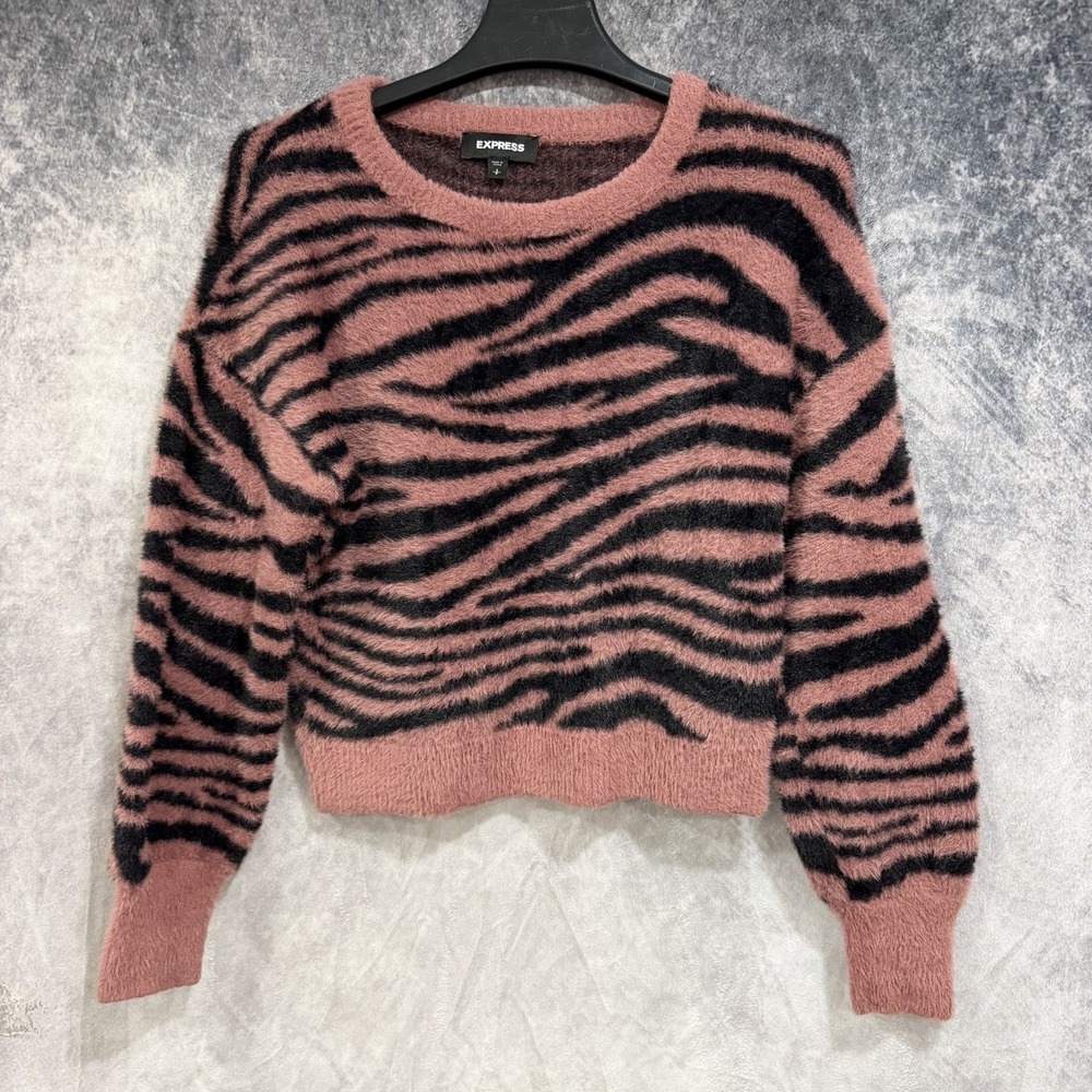 Express Soft Fuzzy Zebra Crewneck Sweater in Women's Size Small Cropped